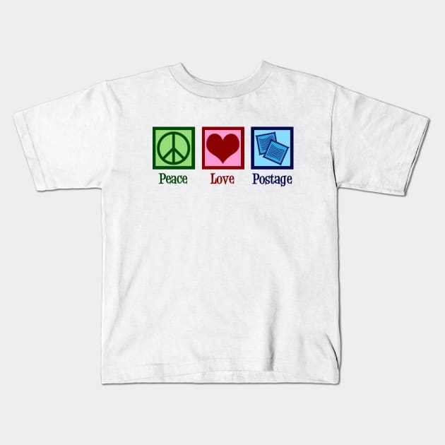 Peace Love Postage Stamps Kids T-Shirt by epiclovedesigns